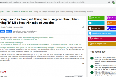 Ngang nhiên quảng cáo TPBVSK Thăng Trĩ Mộc Hoa và Hạ Đường Tâm An trên website giả mạo